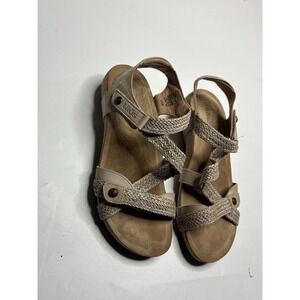 TAOS Trulie Woven Leather Ankle Strap Comfort Sandals Stone Women 8.5 EUR 39 EUC